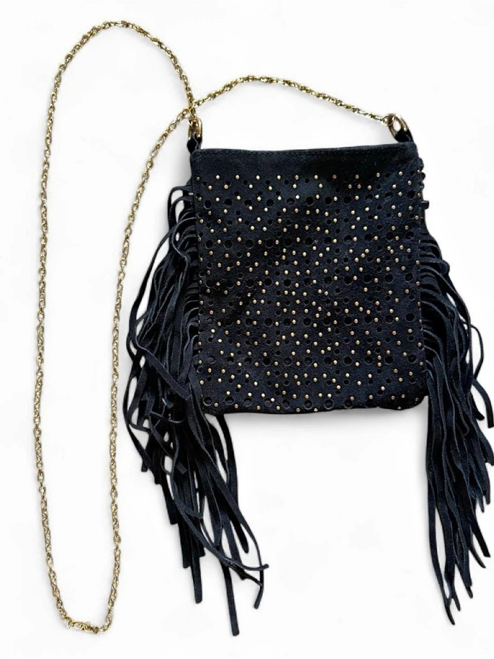 Mossimo Supply Co. Suede Fringe Chain Crossbody Bag Black Country & Rock & Roll